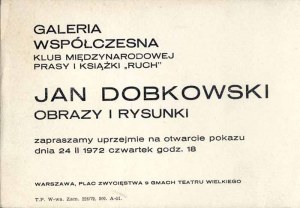 Jan Dobkowski. Paintings and drawings, Invitation to the exhibition Warsaw 24.02.1972, autograph by the artist