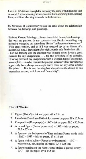 Tadeusz Kantor. Práce na papíře (1946-1954), Londýn 1990 katalog výstavy