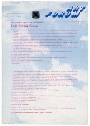 Umělecké fórum - Galerie fotografie. Lodžská skupina Kaliska. Lodžský manifest z května 1980
