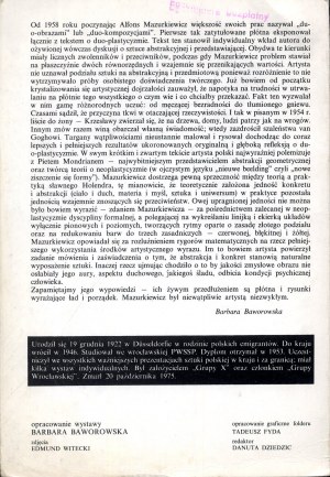 Alfons Mazurkiewicz 1922-1975. on the fifteenth anniversary of his death. National Museum in Wroclaw 1990