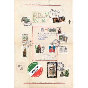 Guglielmo Achille Cavellini: Mail Art di Cavellini 1986, collage 60x40 cm mail art
