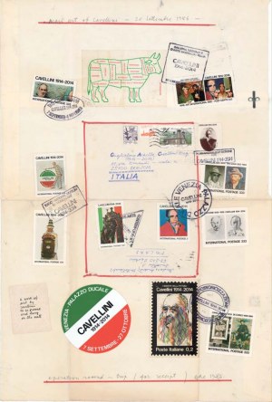 Guglielmo Achille Cavellini: Mail Art of Cavellini 1986, kolaż 60x40 cm mail art