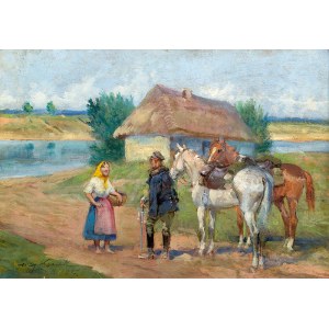 Jerzy Kossak (1886 Kraków – 1955 tamże) Scena rodzajowa z ułanem, 1947 r.