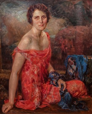 Bolesław Jan Czedekowski (1885 Wojniłów – 1969 Wiedeń) Portret damy w czerwonej sukni, 1925 r.