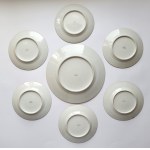ĆMIELÓW. Set of 7 porcelain plates with oriental, Japanese motif.