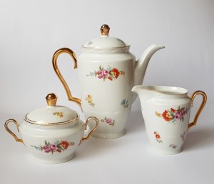 ĆMIELÓW. Serwis porcelanowy do herbaty dla 6 osób. Wytwórnia Porcelany Świt Sp. z o.o. w Ćmielowie (1936-1939), projekt Bogumiła Marcinka