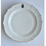 FISCHER &amp; MIEG, Česká republika. Sada 7 velkých porcelánových plochých talířů s polským erbem Leliwa pod hraběcí korunou.