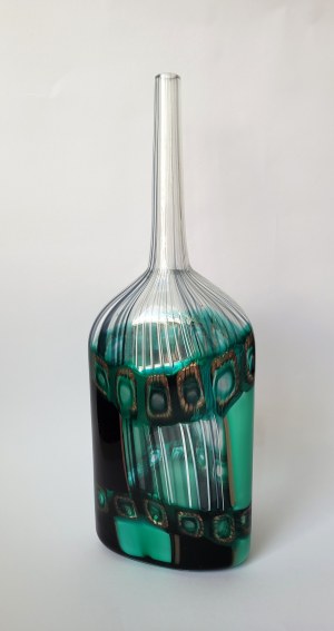 MURANO (Venice). Glass vase, designer Franco Moretti, cubist design