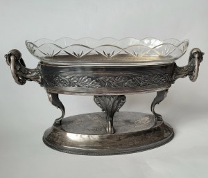 HENNEBERG BROTHERS. Large cardiniera / platter, silver plated, original glass insert