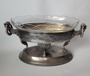 HENNEBERG BROTHERS. Large cardiniera / platter, silver plated, original glass insert