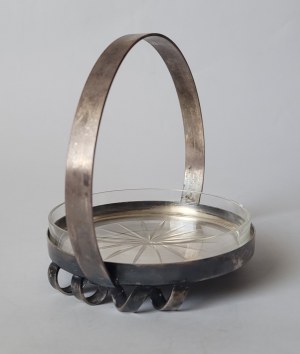 HENNEBERG BROTHERS. Lemon platter with stem, silver-plated brass, glass insert, ground glass.