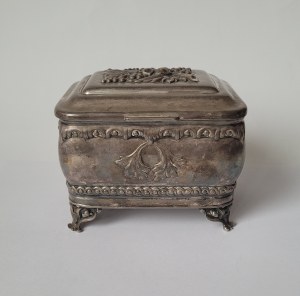 FRAGET, Warsaw. Case sugar bowl, plater on brass, 1914-1939