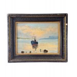 SCUOLA NAPOLETANA, seaside view with a steamship