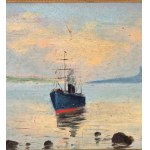 SCUOLA NAPOLETANA, seaside view with a steamship