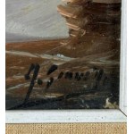 UNIDENTIFIED SIGNATURE, Seaside view with a boat on dry land