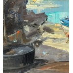 UNIDENTIFIED SIGNATURE, Seaside view with a boat on dry land