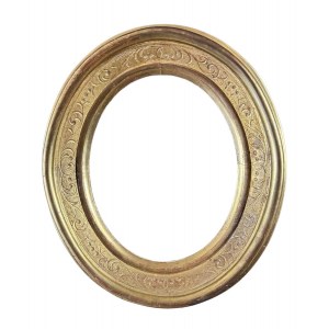 Carved and gilded wooden frame, oval-shaped