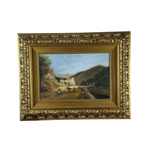UNIDENTIFIED SIGNATURE, Landscape with a bridge and characters