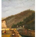 UNIDENTIFIED SIGNATURE, Landscape with a bridge and characters