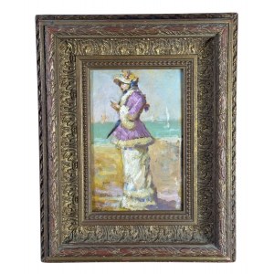 UNIDENTIFIED SIGNATURE, Elegant woman by the seaside