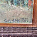 UNIDENTIFIED SIGNATURE, Characters with a vintage building and car