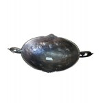 Hand-chiseled centerpiece vase in patinated bronze