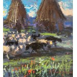 R.CARIGNANI, Landscape with a flock - R. CARIGNANI