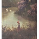 SCUOLA ITALIANA, Landscape with a lake, ducks, and figures
