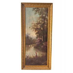 SCUOLA ITALIANA, Landscape with a lake, ducks, and figures
