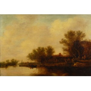 Jan Jozefsz Van GOYEN (1596-1656) - przypisywany, Pejzaż nadwodny ze sztafażem
