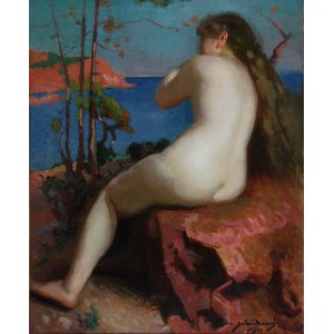 Gustave DURAND (1863-1938), Nude against red rocks, 1928
