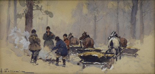 Adam SETKOWICZ (1876-1945), Scena przy ognisku