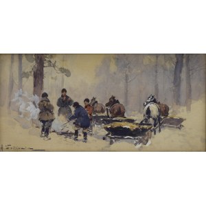 Adam SETKOWICZ (1876-1945), Scena przy ognisku