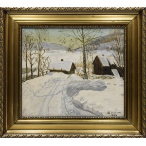 Broncia PINELL-KOLLER (1863-1934), Pejzaż zimowy z wiejskimi chatami, 1933