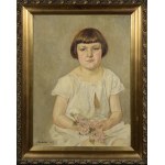 Ludwik MACHALSKI (1879-1934), Portret dziecka z gałązką z kwiatami, 1927