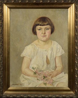 Ludwik MACHALSKI (1879-1934), Portret dziecka z gałązką z kwiatami, 1927