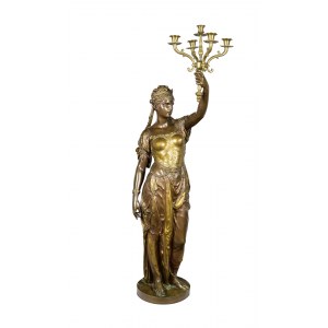 Emile GUILLEMIN (1841-1907), foundry Ferdinand BARBEDIENNE, Candelabra 5 candle with figure of a woman