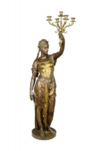 Emile GUILLEMIN (1841-1907), odlewnia Ferdinand BARBEDIENNE, Kandelabr 5-świecowy z postacią kobiety