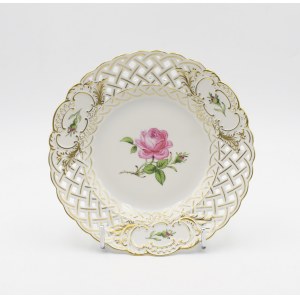 MIESNIA - State Porcelain Manufactory, Plate with openwork collar and rose in mirror