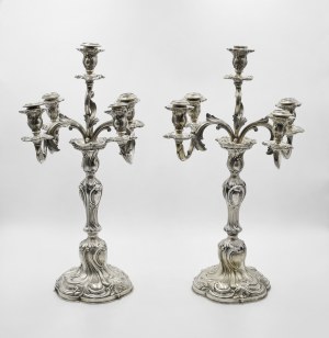 Pair of four-arm, five-light candelabra
