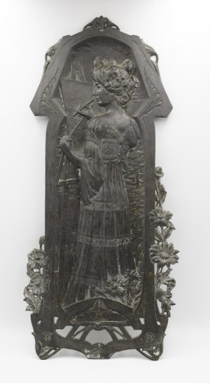 Art Nouveau poster with a woman at an easel
