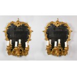 Pair of neo-Rococo electrified wall lamps, with mirrors