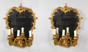 Pair of neo-Rococo electrified wall lamps, with mirrors