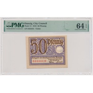Gdańsk, 50 fenigów 1919 - 644444 - ładny numer