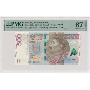 500 złotych 2017 - AJ 0123456 - numer KOLEJNY