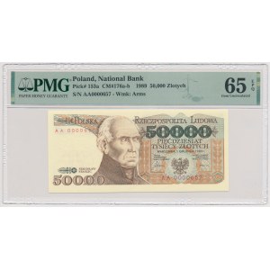 50.000 złotych 1989 - AA 0000657 - NISKI numer 0000657