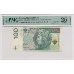 100 złotych 2012 - CH 5555555 - SOLID