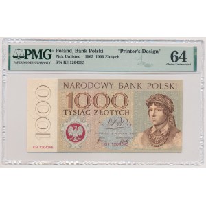 DRUK PRÓBNY Miasta Polskie 1.000 złotych 1965 - duży format, znak wodny i powtórzony nominał