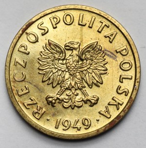 Vzorek mosazných 5 haléřů 1949