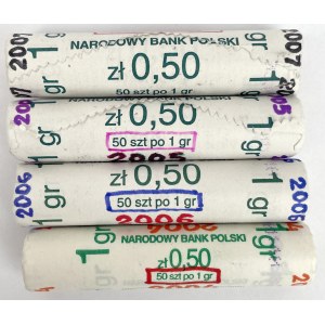Rulony bankowe 1 grosz 2004-2007 - zestaw (4szt)